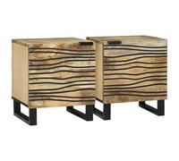 mtlskopl Lot de 2 tables de chevet en bois de manguier massif - 40 x 33 x 46 cm - Avec façade ondulée - Design moderne - Robuste et durable - Pour chambre à coucher, lit à sommier tapissier et espace
