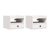 mtlskopl Lot de 2 Tables de Chevet en Bois de Pin Massif Blanc, Table de Nuit Compacte avec Tiroir pour Chambre et Salon, Meuble de Rangement Rectangulaire, 38 x 36 x 29,5 cm