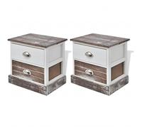 mtlskopl Lot de 2 Tables de Chevet en Bois, Table de Nuit Style Français Classique avec 2 Tiroirs, Petit Meuble d'Appoint pour Chambre et Salon, Marron et Blanc, 38 x 28 x 38 cm