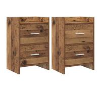 mtlskopl Lot de 2 tables de chevet en bois vieilli - 40 x 30 x 60 cm | Tables d'appoint compactes pour chambre à coucher avec 2 tiroirs et poignées en métal pour un rangement claire.