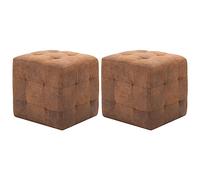mtlskopl Lot de 2 Tables de Chevet en Similicuir Daim Marron, Table de Nuit Vintage 30x30x30 cm, Petit Tabouret Repose-Pied Cube et Bout de Canapé en Bois pour Chambre et Salon