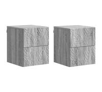 mtlskopl Lot de 2 Tables de Chevet Murales Cabinet de Chevet Suspendu avec 4 Tiroirs Meuble de Nuit Flottant en Bois d'Ingénierie pour Chambre Gris Sonoma 34,5x33x40 cm