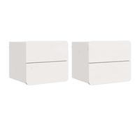 mtlskopl Lot de 2 Tables de Chevet Murales en Bois de Pin Massif Blanc, Table de Nuit Suspendue avec Tiroirs pour Chambre à Coucher, Design Flottant Gain de Place, 39 x 33 x 33 cm