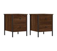 mtlskopl Lot de 2 Tables de Chevet Style Industriel, Table d'Appoint avec 2 Tiroirs pour Chambre, Bout de Canapé en Bois d'Ingénierie et Fer, Chêne Marron, 40 x 42 x 50 cm