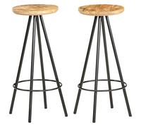 mtlskopl Lot de 2 tabourets de bar en bois de manguier brut et fer, aspect industriel, 73 cm de haut, chaise de bar massive pour cuisine et bar, design avec repose-pieds, marron et noir