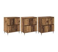 mtlskopl Lot de 3 Armoires de Rangement, Meuble Bas en Bois d'Ingénierie avec 4 Portes, Buffet d'Appoint Rectangulaire pour Salon et Salle à Manger, Bois Ancien, 60x35x70 cm