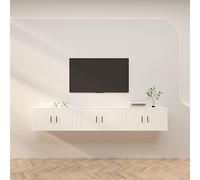 mtlskopl Lot de 3 armoires murales blanches 80 x 34,5 x 40 cm en bois dérivé du bois - Armoire suspendue moderne avec portes et plaque supérieure - Console murale pour salon, chambre à coucher