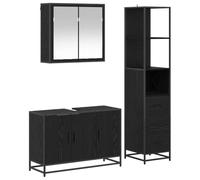 mtlskopl Lot de 3 meubles de salle de bain - Aspect chêne noir - En bois - 90 x 33 x 60 cm - Montage mural avec lavabo - Toilettes d'invités - Beaucoup d'espace de rangement pour petites salles de