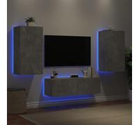 mtlskopl Lot de 3 meubles muraux avec LED RVB gris béton 100 x 35 x 31 cm et 2 x 40,5 x 35 x 80 cm, meuble TV en bois dérivé du bois, armoires suspendues modernes avec commande USB pour salon, chambre