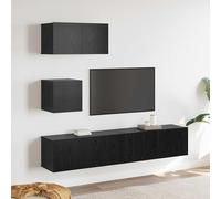mtlskopl Lot de 3 meubles TV muraux modernes en bois de chêne noir 80 x 30 x 30 cm avec 7 étagères et portes - Pour salon, chambre, couloir
