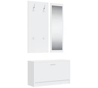 mtlskopl Lot de 3 pièces en matériau dérivé du bois Blanc 80 x 27 x 46,5 cm Porte-manteau 4 crochets Armoire à chaussures Miroir mural Peu encombrant