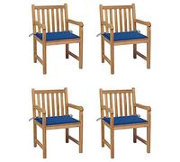 mtlskopl Lot de 4 chaises de jardin en teck massif avec bleu roi - 50 x 50 cm - Coussin d'assise : 58 x 60 x 90 cm - Empilables et résistantes aux intempéries - Pour balcon, terrasse, jardin