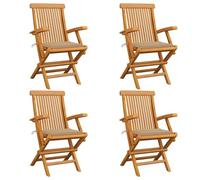 mtlskopl Lot de 4 chaises de jardin en teck massif avec coussin d'assise beige - Chaises de terrasse pliantes avec accoudoirs pour jardin, balcon et cour - 55 x 60 x 89 cm