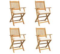 mtlskopl Lot de 4 chaises pliantes, blanches, 49 x 57,5 x 92 cm, en bois massif d'acacia avec coussin d'assise résistant aux intempéries, design moderne, robuste et peu encombrant, pour jardin
