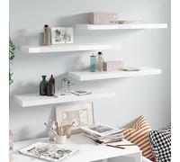 mtlskopl Lot de 4 étagères flottantes, blanc brillant, 80 x 23,5 x 3,8 cm, en panneau MDF nid d'abeille et cadre en métal, design moderne et grande stabilité, pour étagère murale, bibliothèque, dans