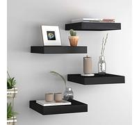 mtlskopl Lot de 4 étagères flottantes, noires, 23 x 23,5 x 3,8 cm, en nid d'abeille, MDF et métal, support invisible, charge jusqu'à 5 kg, étagère murale moderne pour salon, chambre à coucher, couloir