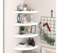 mtlskopl Lot de 4 étagères murales d'angle - 35 x 35 x 3,8 cm - Blanc brillant - En MDF nid d'abeille - Charge maximale : 5 kg - Étagère flottante moderne avec système de montage invisible pour salon