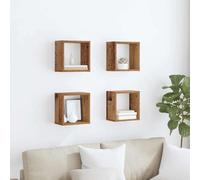 mtlskopl Lot de 4 étagères murales en bois recyclé - 26 x 15 x 26 cm - Étagère murale flottante pour livres, décorative, passe au lave-vaisselle et robuste - Pour salon, couloir, chambre à coucher