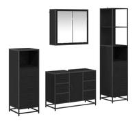 mtlskopl Lot de 4 meubles de salle de bain - Aspect chêne noir - 80 x 33 x 60 cm - Montage mural - Grand espace de rangement - Ensemble de meubles de salle de bain modernes pour petites salles de bain