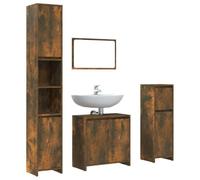 mtlskopl Lot de 4 meubles de salle de bain en bois de chêne fumé, miroir 60 x 45 cm, meuble de lavabo 60 x 33 x 60 cm, armoire haute 30 x 30 x 183,5, partie centrale 30 x 30 x 95 cm, petite salle de