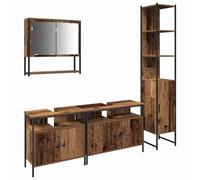 mtlskopl Lot de 4 meubles de salle de bain en bois recyclé - 33 x 33 x 185,5 cm - Design moderne - Avec lavabo - Armoire à miroir - Grand espace de rangement pour petites et grandes salles de bain