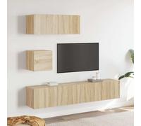 mtlskopl Lot de 4 meubles TV bas en chêne Sonoma - 30,5 x 30 x 30 cm et 80 x 30 x 30 cm - Étagère murale moderne avec beaucoup d'espace de rangement pour TV à écran plat, salon, chambre à coucher