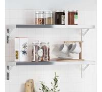 mtlskopl Lot de 4 supports d'étagère, 20 x 2,5 x 14 cm, en acier inoxydable brossé, argenté, 3 mm d'épaisseur, jusqu'à 50 kg, peu encombrantes, pour salle de bain, cuisine, salon, bureau et couloir