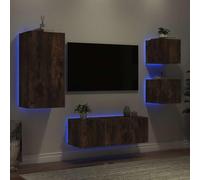 mtlskopl Lot de 5 pièces murales avec éclairage LED RVB en bois de chêne fumé 60 x 35 x 80 cm Design moderne pour le salon, le bureau et le couloir