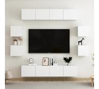 mtlskopl Lot de 8 meubles suspendus en bois blanc 80 x 30 x 30 cm - Meuble TV bas et buffet moderne - Montage mural - Peu encombrant - Pour salon, chambre à coucher, bureau