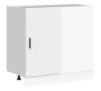 mtlskopl Lyon Meuble bas de cuisine, blanc, 86 x 46 x 81,5 cm, en bois robuste, avec pieds réglables et grand espace de rangement, pour cuisine, salle à manger, couloir