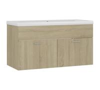 mtlskopl Meuble de lavabo avec bac encastrable, en chêne Sonoma, 90 x 46 cm, design moderne, robuste et durable, pour salle de bain, toilettes d'invités et petites salles de bains