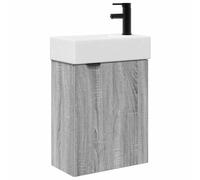 mtlskopl Meuble de lavabo avec lavabo et robinet, ensemble de meubles de salle de bain pour toilettes d'invités, armoire de salle de bain murale, lavabo en céramique et bonde push-pull, gris sonoma