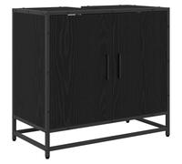 mtlskopl Meuble de salle de bain moderne pour petites salles de bains et toilettes d'invités - Chêne noir - 65 x 33 x 60 cm - Avec porte et poignées en acier