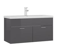 mtlskopl Meuble sous-lavabo avec bac encastrable, gris brillant, 90 x 38,5 x 46 cm, en bois dérivé du bois et céramique, design moderne, ensemble de meubles de salle de bain robustes pour petites