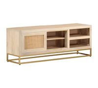 mtlskopl Meuble TV 110 x 30 x 40 cm en bois de manguier massif avec pieds en fer, meuble bas moderne pour salon, couloir et bureau à domicile, espace de rangement et surface décorative