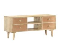 mtlskopl Meuble TV - 110 x 30 x 45 cm - En bois de manguier massif - Avec 4 tiroirs - Design moderne avec accents de cuivre - Robuste et durable - Pour salon, chambre à coucher, couloir