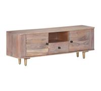 mtlskopl Meuble TV 118 x 30 x 40 cm en bois massif d'acacia avec pieds en fer, buffet industriel pour salon et chambre à coucher, grain unique, peu encombrant