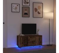 mtlskopl Meuble TV aspect bois vieilli 100 x 41 x 50 cm avec LED RVB - Buffet bas pour salon, chambre à coucher, bureau