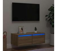 mtlskopl Meuble TV avec LED RVB chêne Sonoma 75 x 35,5 x 25 cm - Meuble bas moderne en bois avec tiroir - Montage mural possible - Peu encombrant - Pour salon, couloir, chambre à coucher