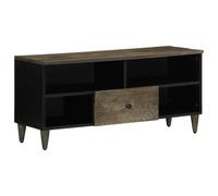mtlskopl Meuble TV bas 100 x 33 x 46 cm en bois de manguier massif noir avec motif sculpté à la main buffet moderne comme meuble TV pour salon, chambre à coucher et couloir