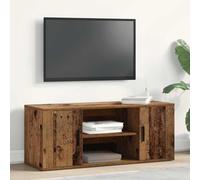 mtlskopl Meuble TV bas - 100 x 35 x 40 cm - En bois vieilli - Avec 2 portes - Étagère sur pied pour TV, appareils, livres et décoration - Design moderne et robuste - Pour salon, chambre à coucher