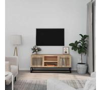 mtlskopl Meuble TV bas 105 x 30 x 45 cm Bois Fe, 2 portes + 2 compartiments, pieds en métal, marron, salon-chambre à coucher
