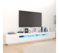 mtlskopl Meuble TV bas - 260 cm de large - Blanc - Avec LED RVB - En bois - Design moderne - Pour salon, chambre à coucher, configuration de jeu