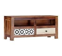 mtlskopl Meuble TV bas en acacia massif 90 x 30 x 40 cm - Design moderne avec 2 tiroirs et 2 compartiments - Meuble TV pour salon, chambre et couloir