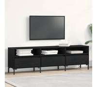 mtlskopl Meuble TV bas en chêne noir - 150 x 30 x 44,5 cm - Moderne - Avec 3 étagères et tiroir - Pieds carrés en acier - Pour salon, bureau, couloir