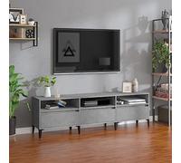 mtlskopl Meuble TV bas gris béton 150 x 30 x 44,5 cm en bois et métal - Design moderne avec grande surface de rangement - Commode TV robuste pour salon, chambre à coucher et couloir