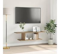 mtlskopl Meuble TV bas mural en bois dérivé du bois - Marron beige - 103 x 30 x 26,5 cm - Avec 2 étagères - Design rustique - Buffet peu encombrant pour salon, couloir, chambre à coucher