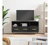 mtlskopl Meuble TV bas noir avec pieds en fer 102 x 36 x 50 cm en bois - Design moderne avec 3 compartiments et 3 tiroirs - Espace de rangement pour salon, chambre à coucher, couloir