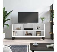 mtlskopl Meuble TV blanc brillant - 103,5 x 30 x 50 cm - Matériau bois avec 6 compartiments et pieds en fer - Design moderne et durabilité - Pour salon, chambre à coucher et couloir