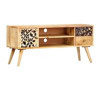 mtlskopl Meuble TV en bois de manguier 100 x 30 x 45 cm, design rétro, 2 compartiments, 2 tiroirs, porte, structure en acier, buffet/meuble bas